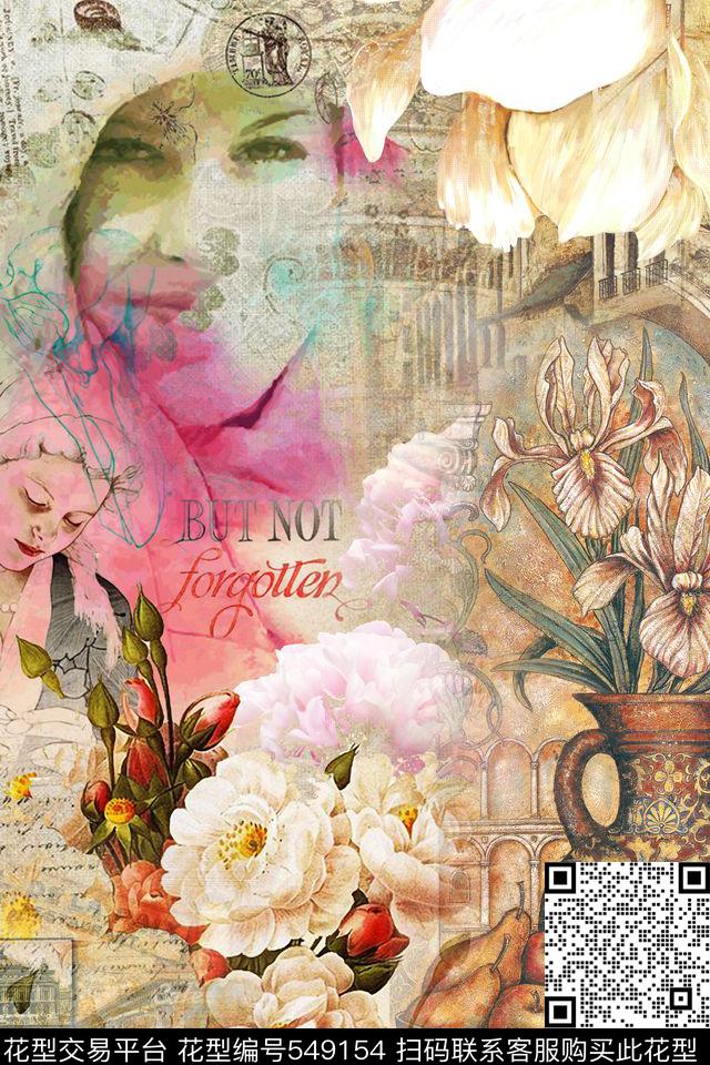 欧美复古欧美复古海报油画人物抽象人物花卉抽象色块肌理大牌女装定位图案男士T恤定位数码印花华亿平台下载（图片编号: 549154） - 瓦栏（Walan）