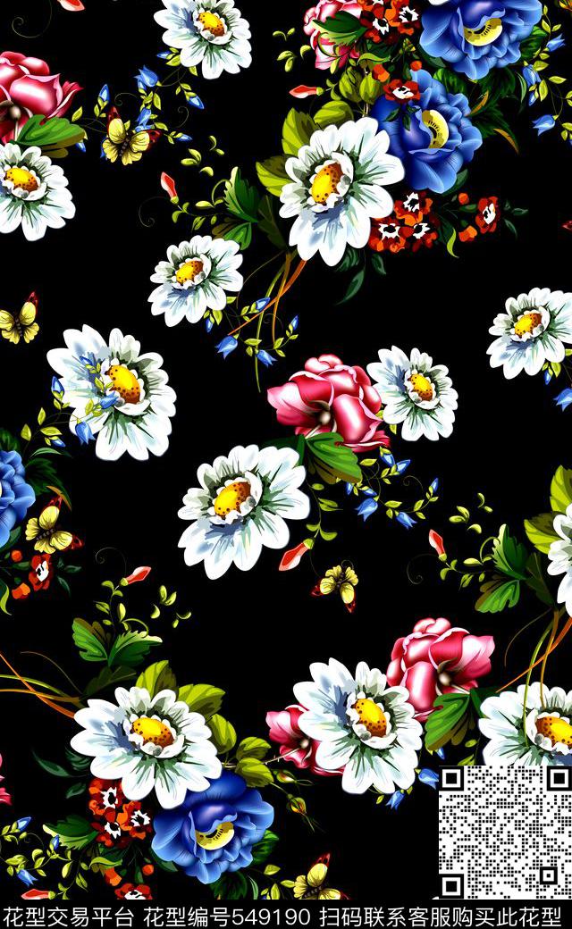 蝴蝶清新花卉女装连衣裙数码印花华亿平台下载（图片编号: 549190） - 瓦栏（Walan）