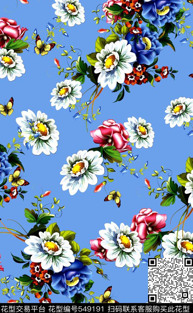 高清大花蝴蝶女装连衣裙数码印花华亿平台下载（图片编号: 549191） - 瓦栏（Walan）