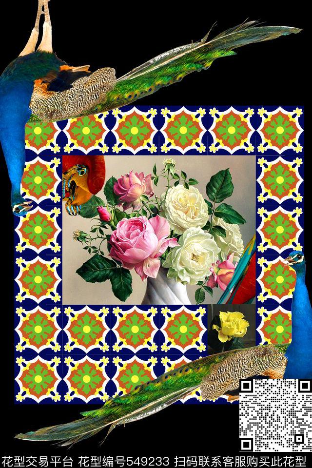 定位花卉小鸟数码印花华亿平台下载（图片编号: 549233） - 瓦栏（Walan）