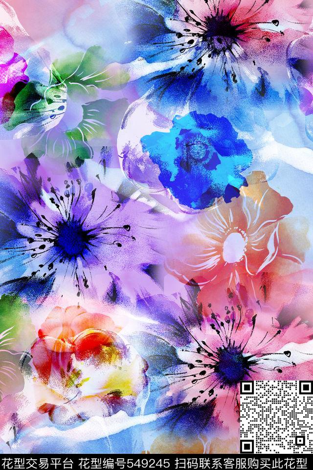 抽象炫彩抽象炫彩花卉大牌女装女士连衣裙女士休闲衬衫数码印花华亿平台下载（图片编号: 549245） - 瓦栏（Walan）