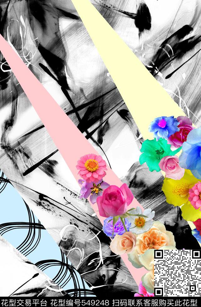 定位花卉水墨数码印花华亿平台下载（图片编号: 549248） - 瓦栏（Walan）