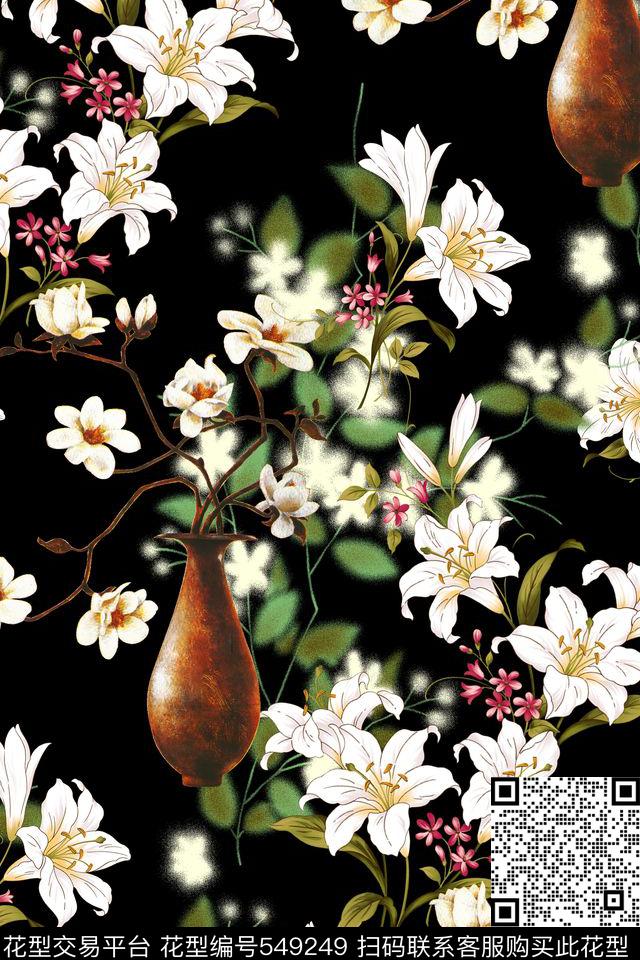 花卉花瓶照片数码印花华亿平台下载（图片编号: 549249） - 瓦栏（Walan）