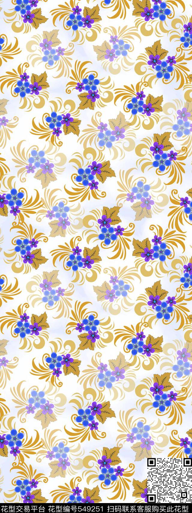 欧式纹样树叶云纹抽象传统印花华亿平台下载（图片编号: 549251） - 瓦栏（Walan）