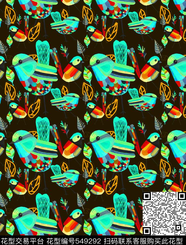 鸟卡通民族风鸟昆虫图案数码印花华亿平台下载（图片编号: 549292） - 瓦栏（Walan）