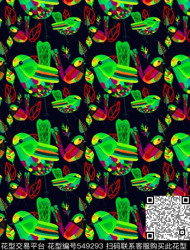 鸟卡通民族风鸟昆虫图案数码印花华亿平台下载（图片编号: 549293） - 瓦栏（Walan）