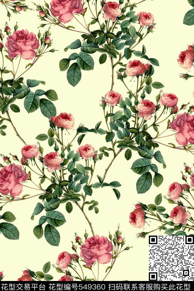 素雅花卉玫瑰数码印花华亿平台下载（图片编号: 549360） - 瓦栏（Walan）