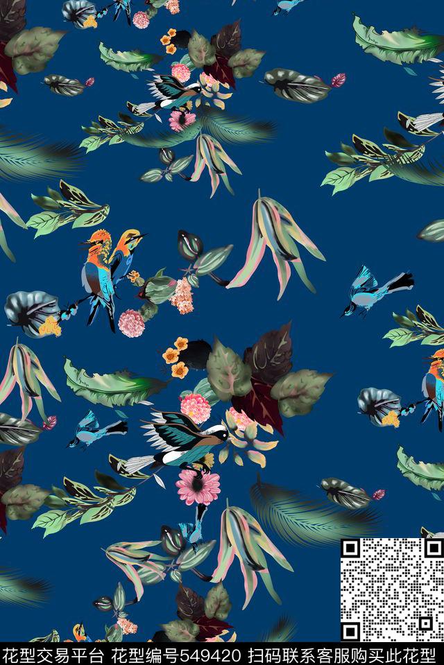 时尚热带植物数码印花华亿平台下载（图片编号: 549420） - 瓦栏（Walan）