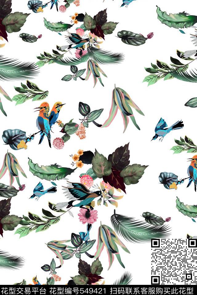 时尚热带植物数码印花华亿平台下载（图片编号: 549421） - 瓦栏（Walan）