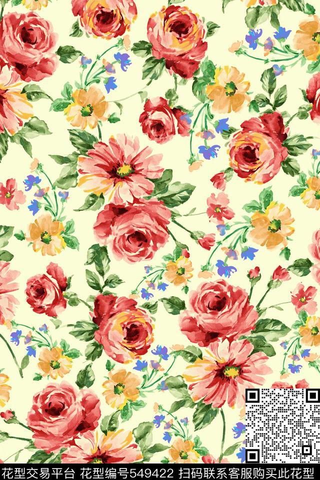花朵牡丹衬衫裙子数码印花华亿平台下载（图片编号: 549422） - 瓦栏（Walan）