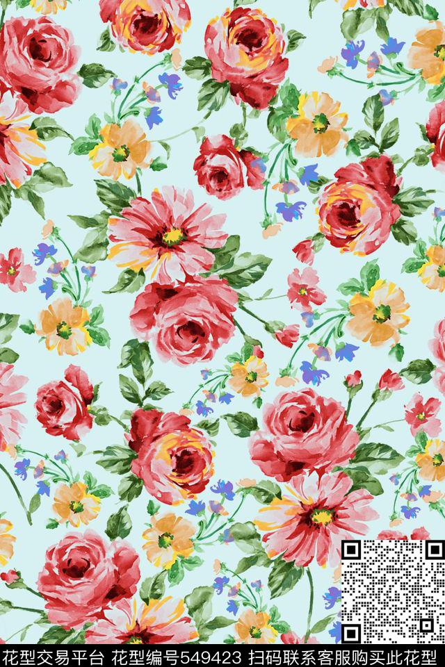 花朵牡丹衬衫裙子数码印花华亿平台下载（图片编号: 549423） - 瓦栏（Walan）