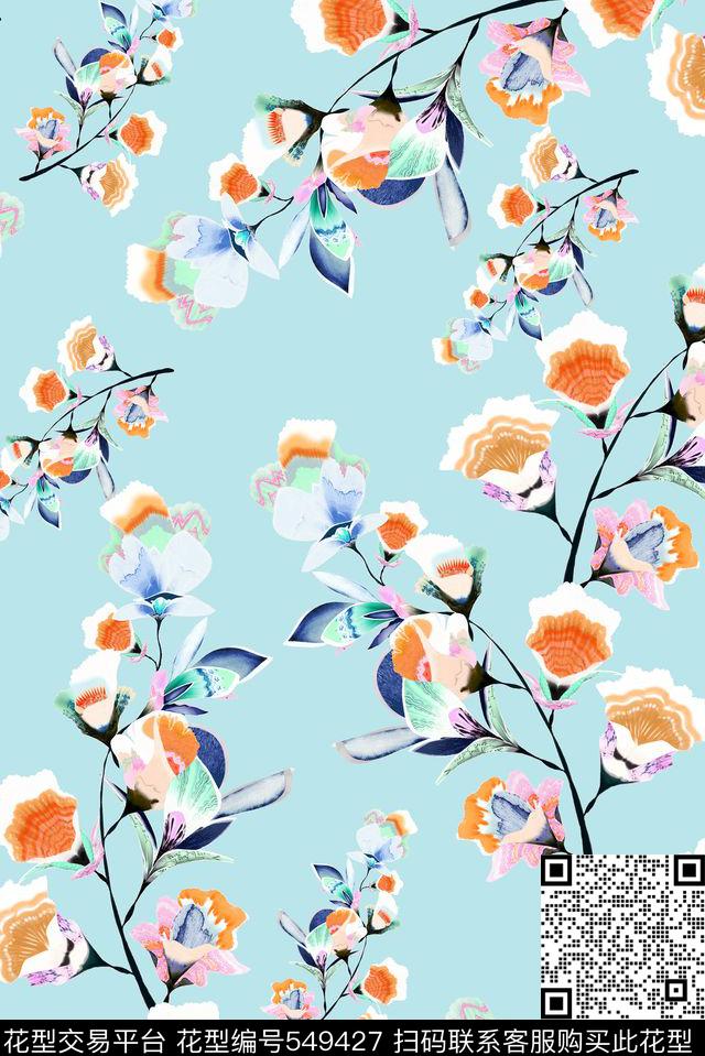 春夏浅色花卉数码印花华亿平台下载（图片编号: 549427） - 瓦栏（Walan）