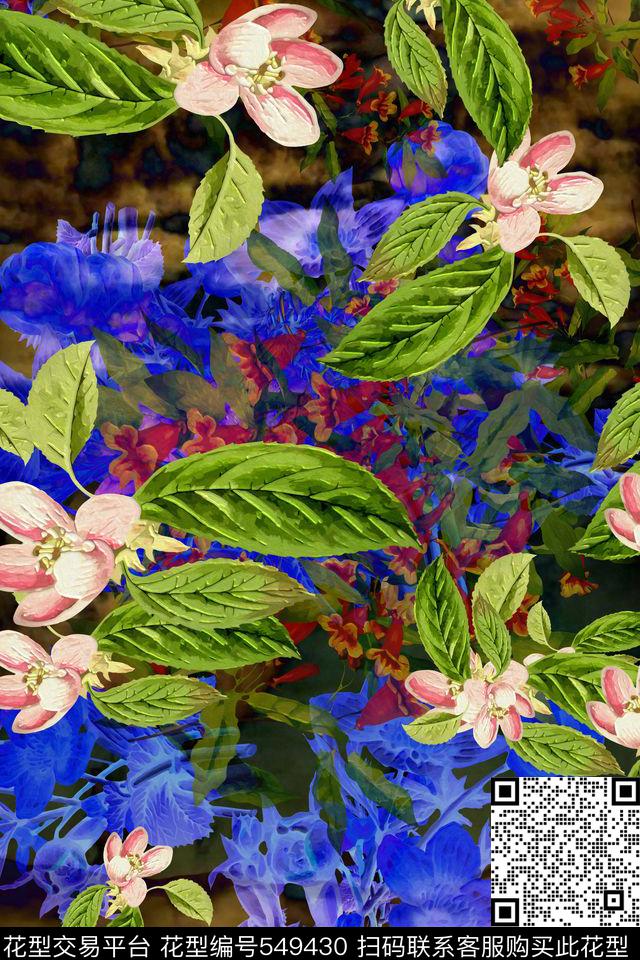 欧美时尚花卉连衣裙短裙数码印花华亿平台下载（图片编号: 549430） - 瓦栏（Walan）