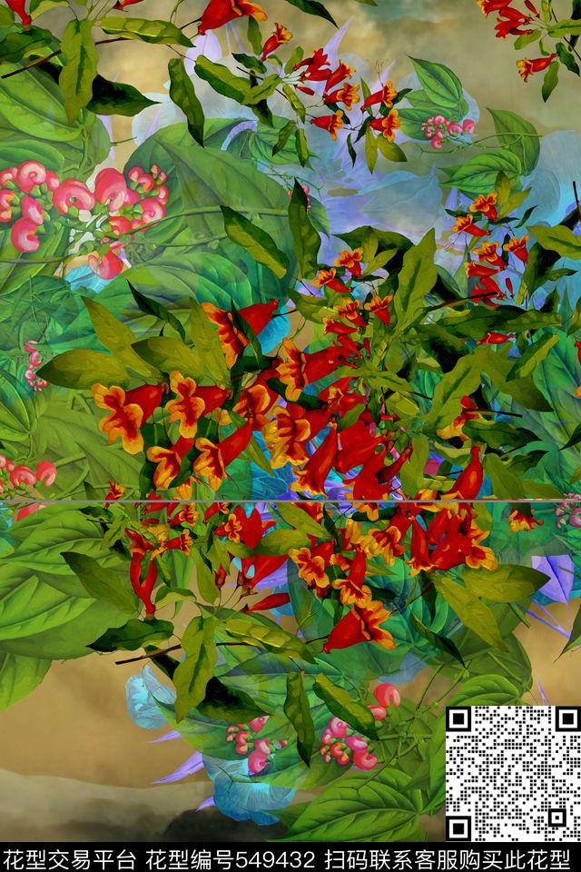 抽象花卉风景连衣裙半身裙数码印花华亿平台下载（图片编号: 549432） - 瓦栏（Walan）