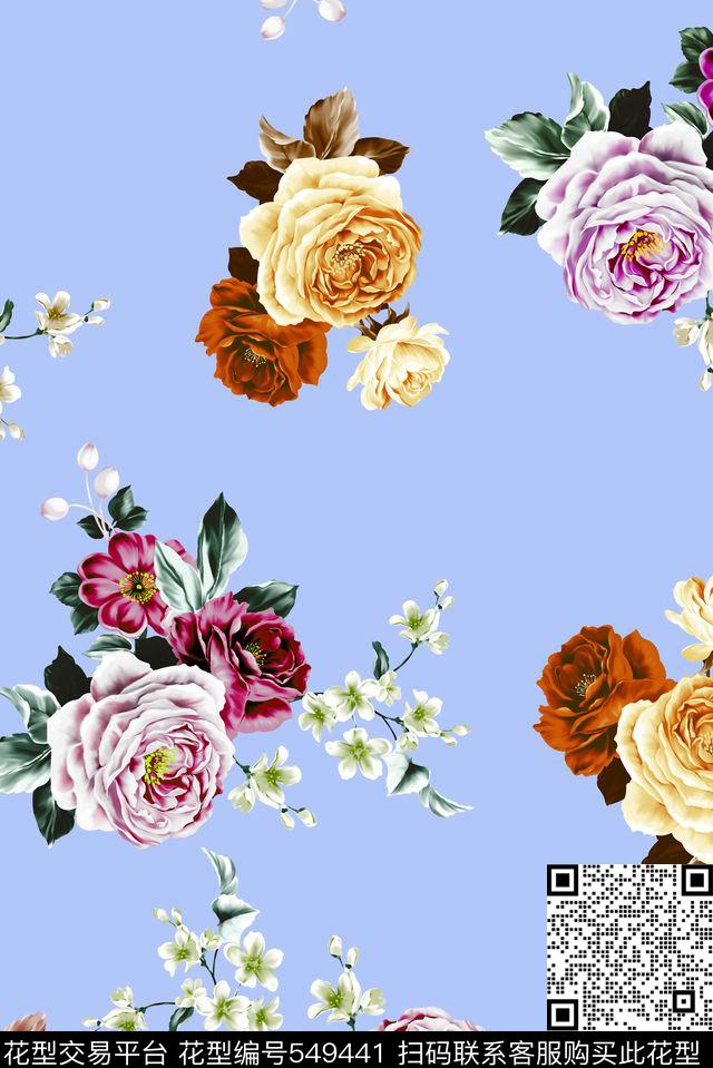 春夏浅色花卉数码印花华亿平台下载（图片编号: 549441） - 瓦栏（Walan）