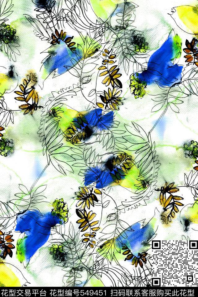 时尚布纹简笔鸟数码印花华亿平台下载（图片编号: 549451） - 瓦栏（Walan）