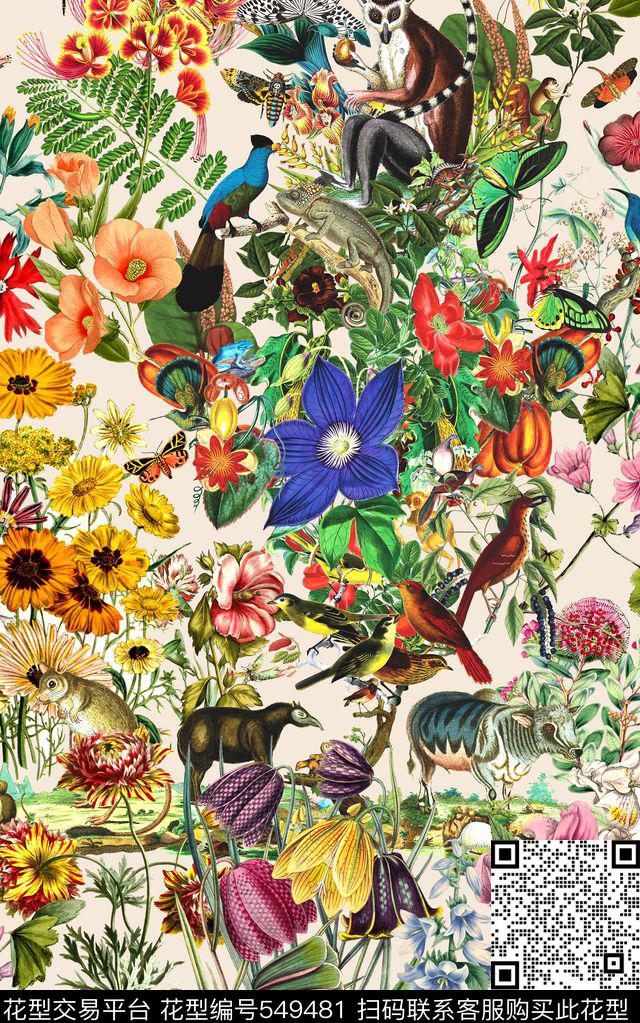 时尚丛林花卉数码印花华亿平台下载（图片编号: 549481） - 瓦栏（Walan）