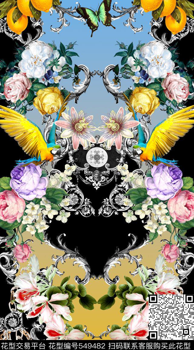 欧式卷草花卉数码印花华亿平台下载（图片编号: 549482） - 瓦栏（Walan）