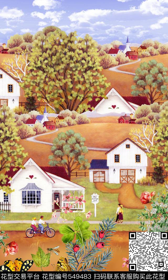 时尚卡通建筑数码印花华亿平台下载（图片编号: 549483） - 瓦栏（Walan）