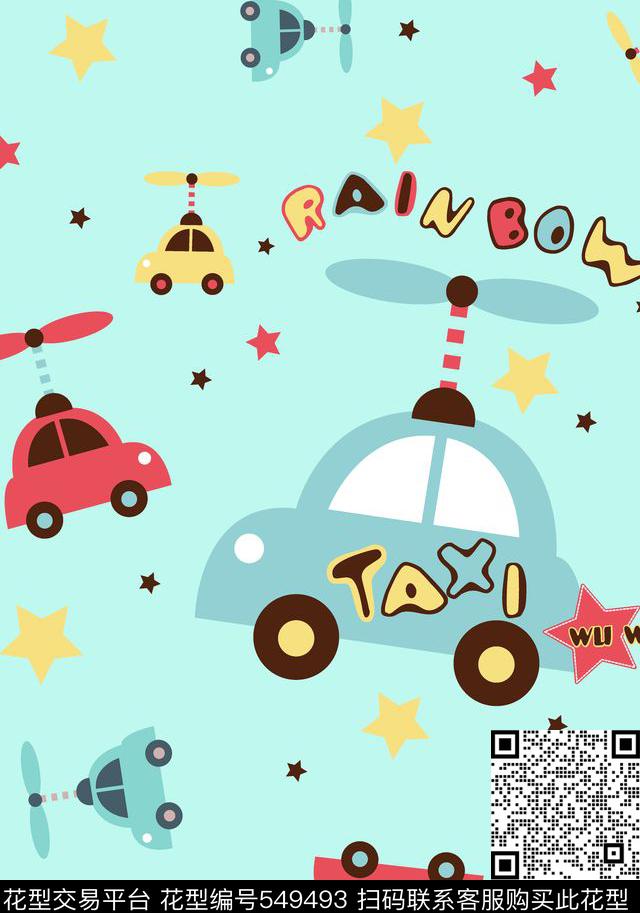流行时尚卡通车传统印花华亿平台下载（图片编号: 549493） - 瓦栏（Walan）