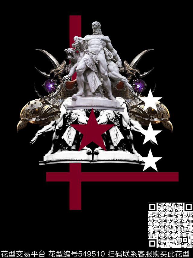 T恤复古欧美时尚潮流数码印花华亿平台下载（图片编号: 549510） - 瓦栏（Walan）