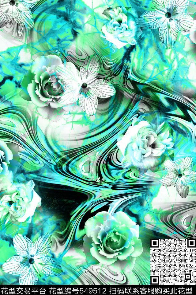 服装蓝色花朵数码数码印花华亿平台下载（图片编号: 549512） - 瓦栏（Walan）
