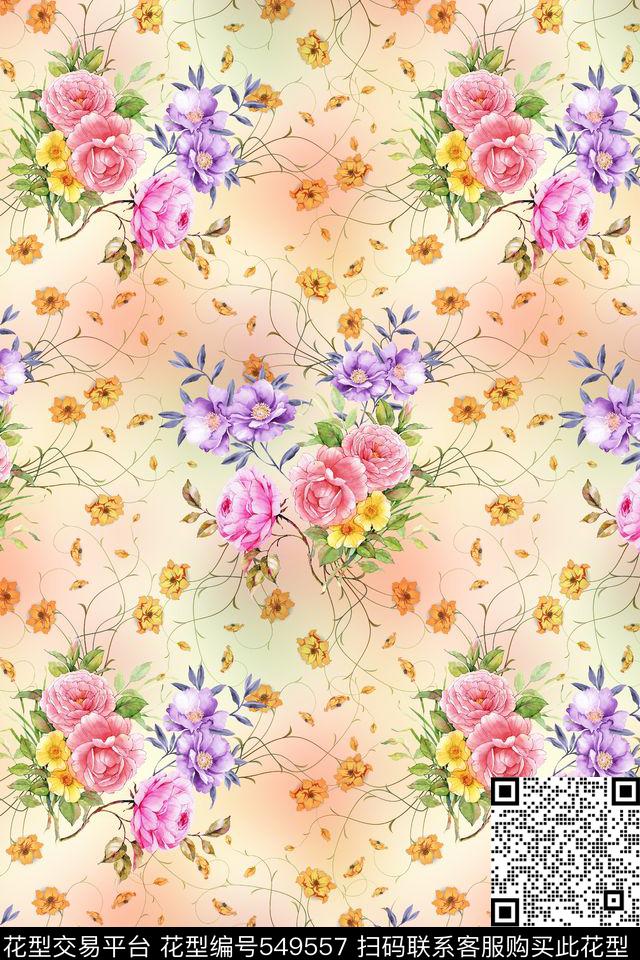花朵树叶紫荆花数码印花华亿平台下载（图片编号: 549557） - 瓦栏（Walan）