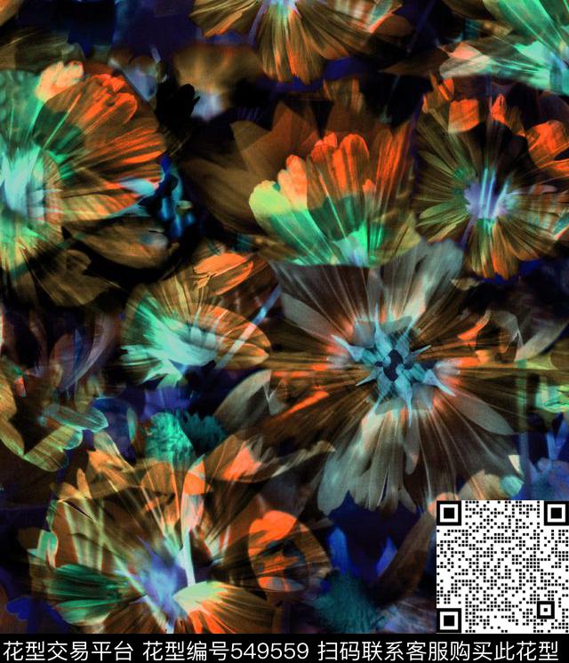 时尚潮流花卉服装数码印花华亿平台下载（图片编号: 549559） - 瓦栏（Walan）