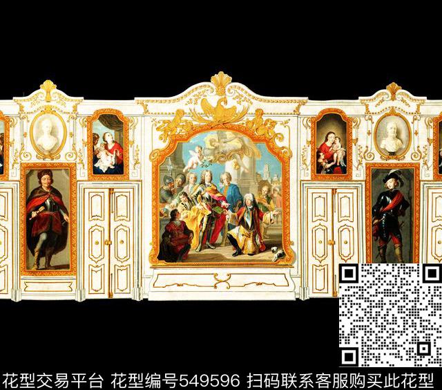 文化复兴油画宫廷数码印花华亿平台下载（图片编号: 549596） - 瓦栏（Walan）