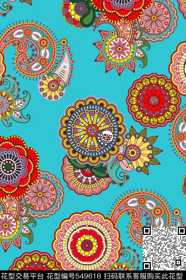 火腿纹民族风曼陀罗传统印花华亿平台下载（图片编号: 549618） - 瓦栏（Walan）