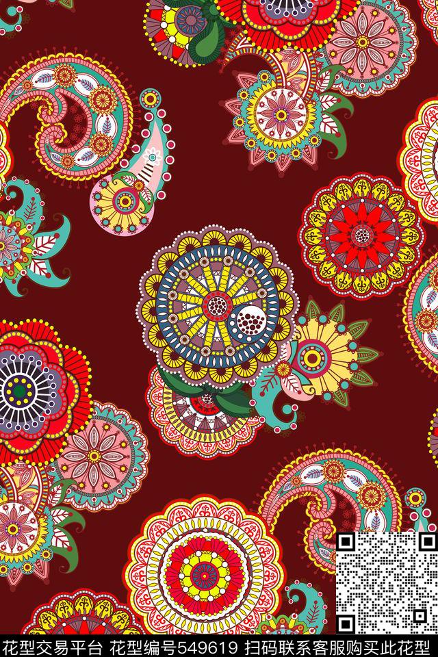 火腿纹民族风曼陀罗传统印花华亿平台下载（图片编号: 549619） - 瓦栏（Walan）