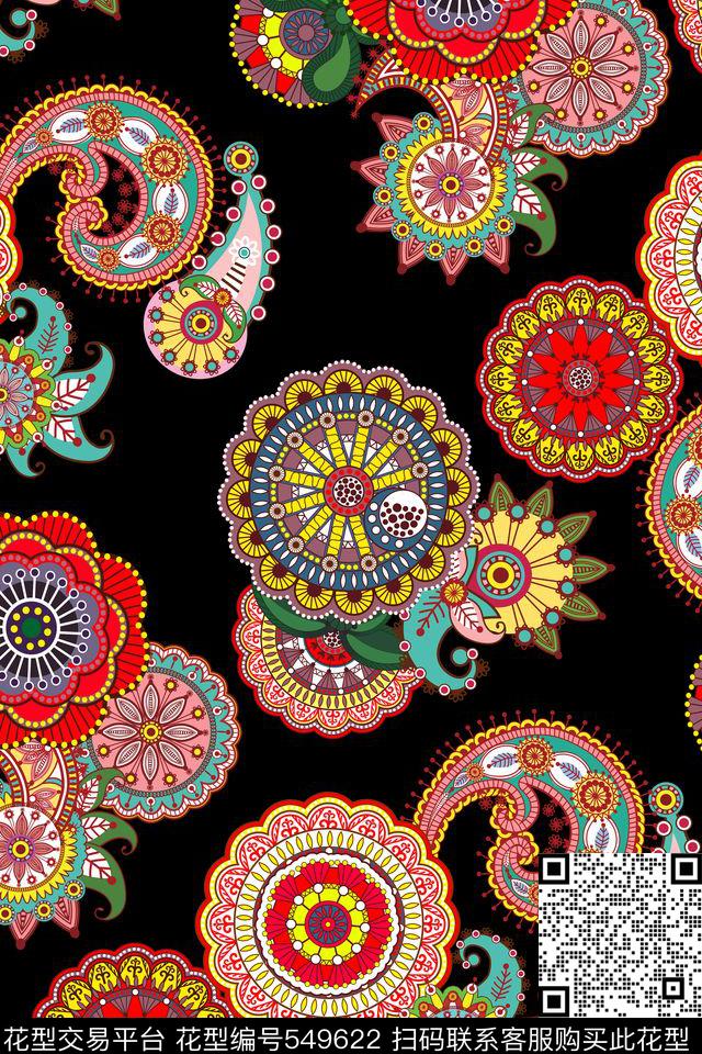 火腿纹民族风曼陀罗传统印花华亿平台下载（图片编号: 549622） - 瓦栏（Walan）