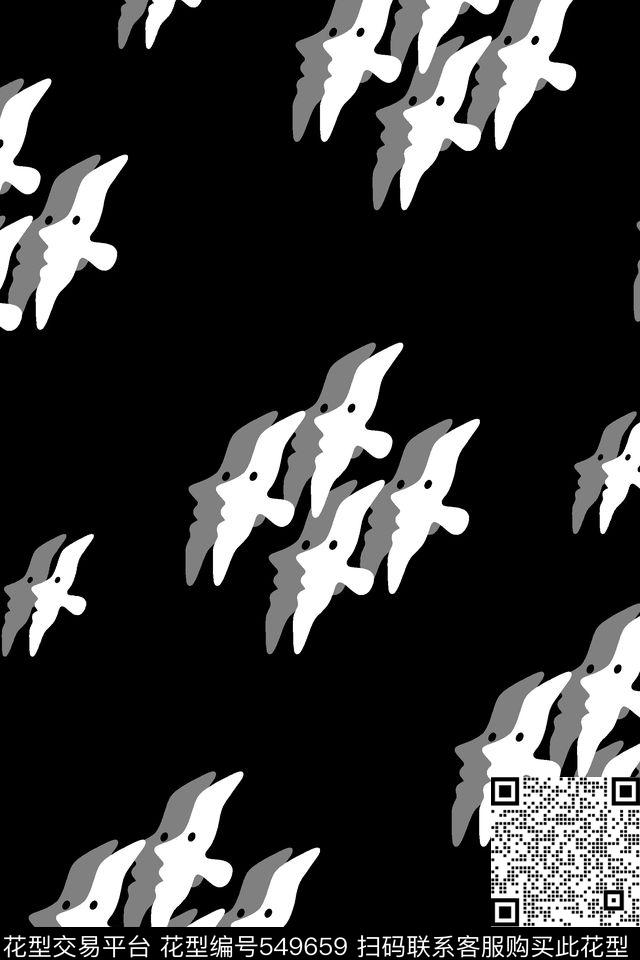 抽象男装图案飞鸟简洁男装图案传统印花华亿平台下载（图片编号: 549659） - 瓦栏（Walan）