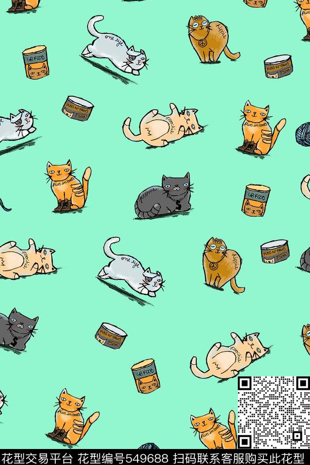 动物卡通猫传统印花华亿平台下载（图片编号: 549688） - 瓦栏（Walan）