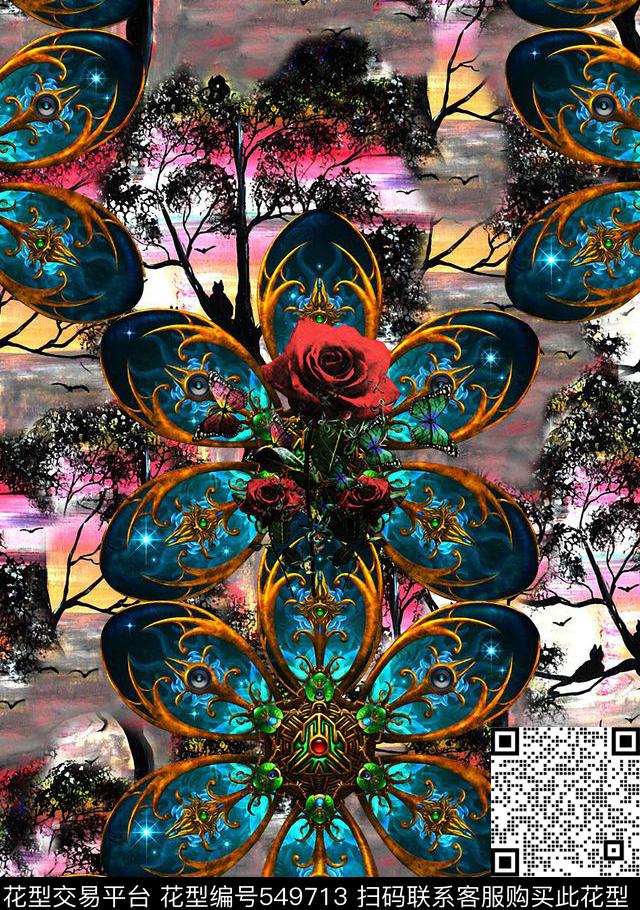 科幻花卉时尚潮流夕阳风景数码印花华亿平台下载（图片编号: 549713） - 瓦栏（Walan）