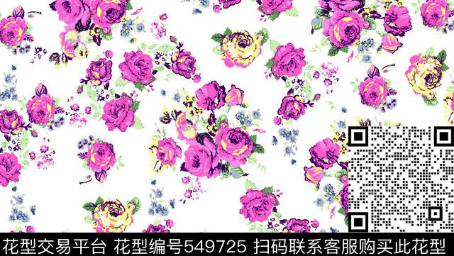 手绘玫瑰花花卉玫瑰传统印花华亿平台下载（图片编号: 549725） - 瓦栏（Walan）