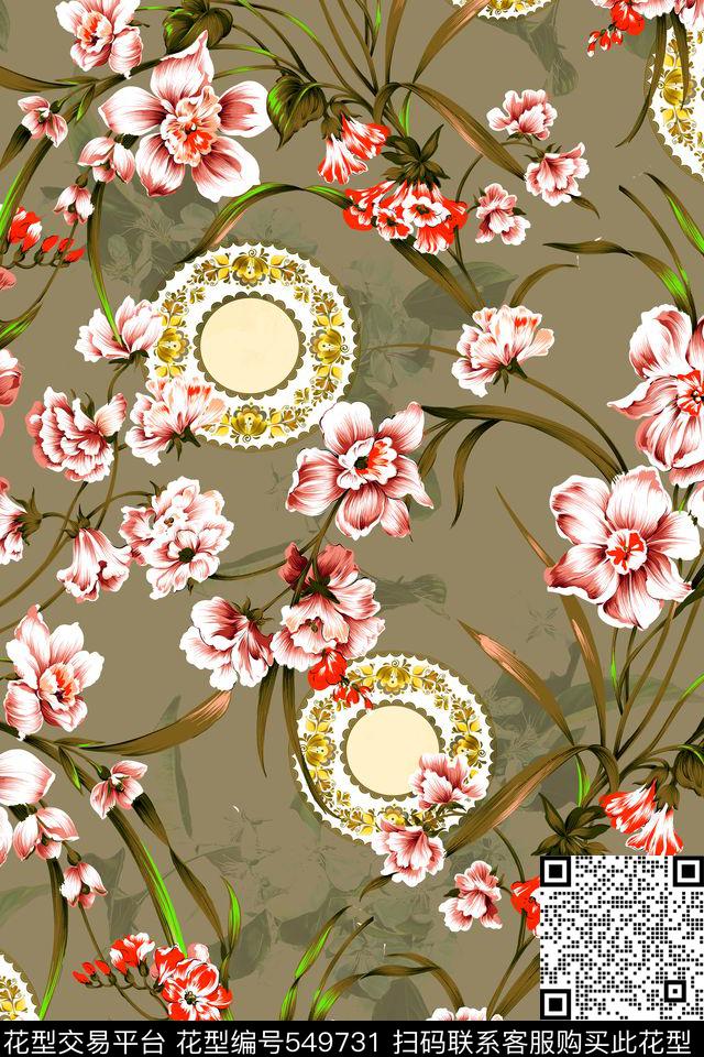 复古兰花花卉青花纹样旗袍中国风传统印花华亿平台下载（图片编号: 549731） - 瓦栏（Walan）