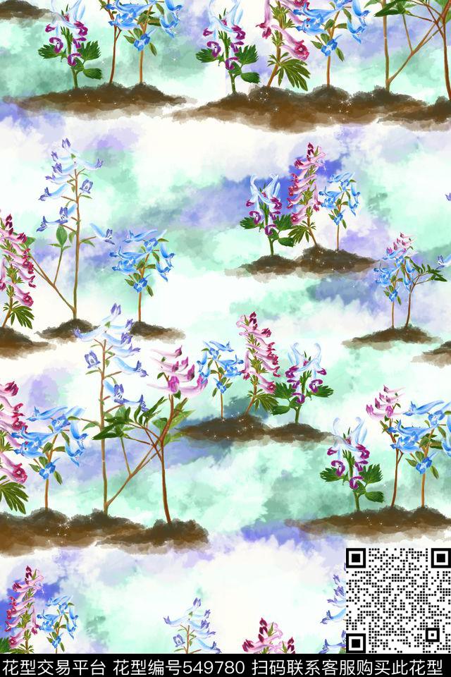 花卉土壤水墨数码印花华亿平台下载（图片编号: 549780） - 瓦栏（Walan）