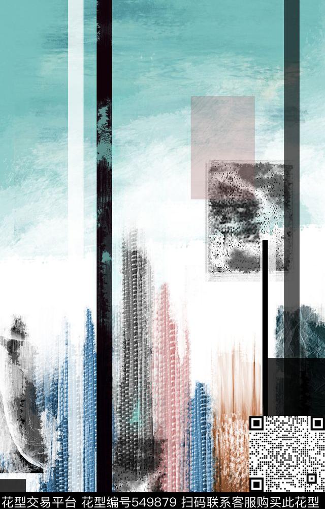 抽象城市蓝天数码印花华亿平台下载（图片编号: 549879） - 瓦栏（Walan）