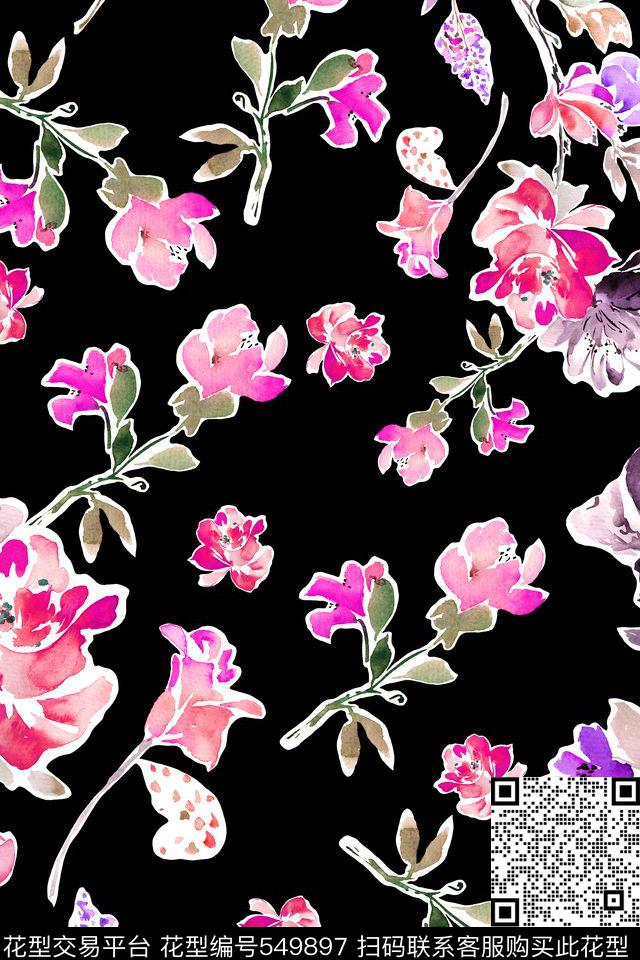 水彩花卉田园数码印花华亿平台下载（图片编号: 549897） - 瓦栏（Walan）