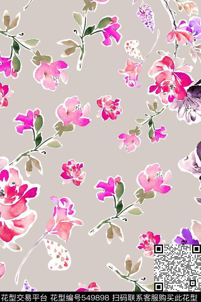 水彩花卉田园数码印花华亿平台下载（图片编号: 549898） - 瓦栏（Walan）