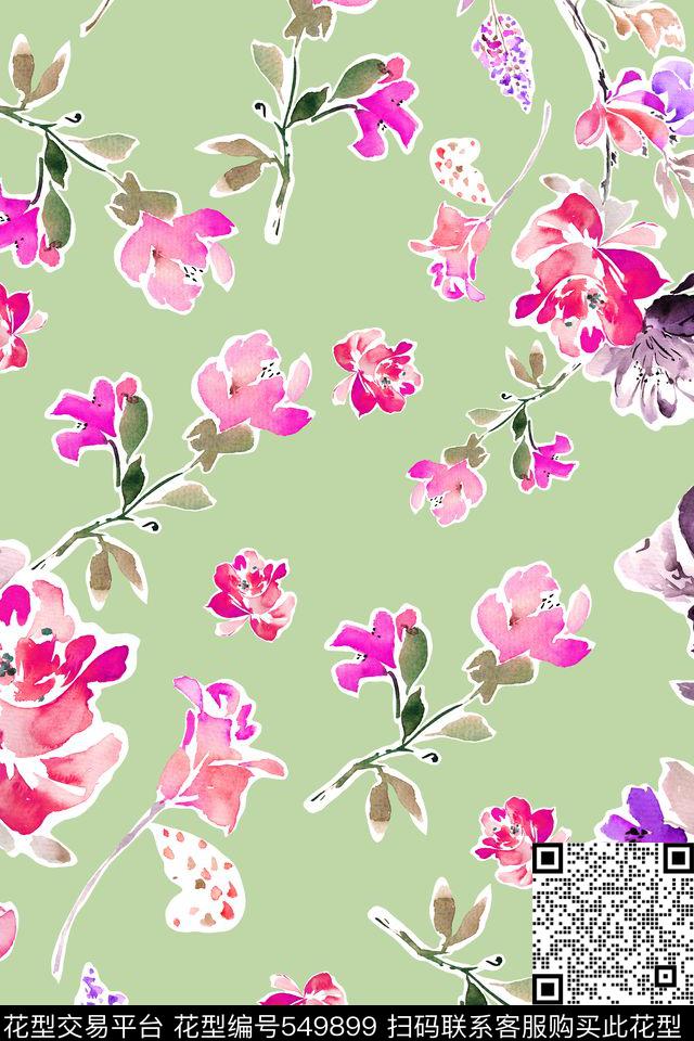 水彩花卉田园数码印花华亿平台下载（图片编号: 549899） - 瓦栏（Walan）