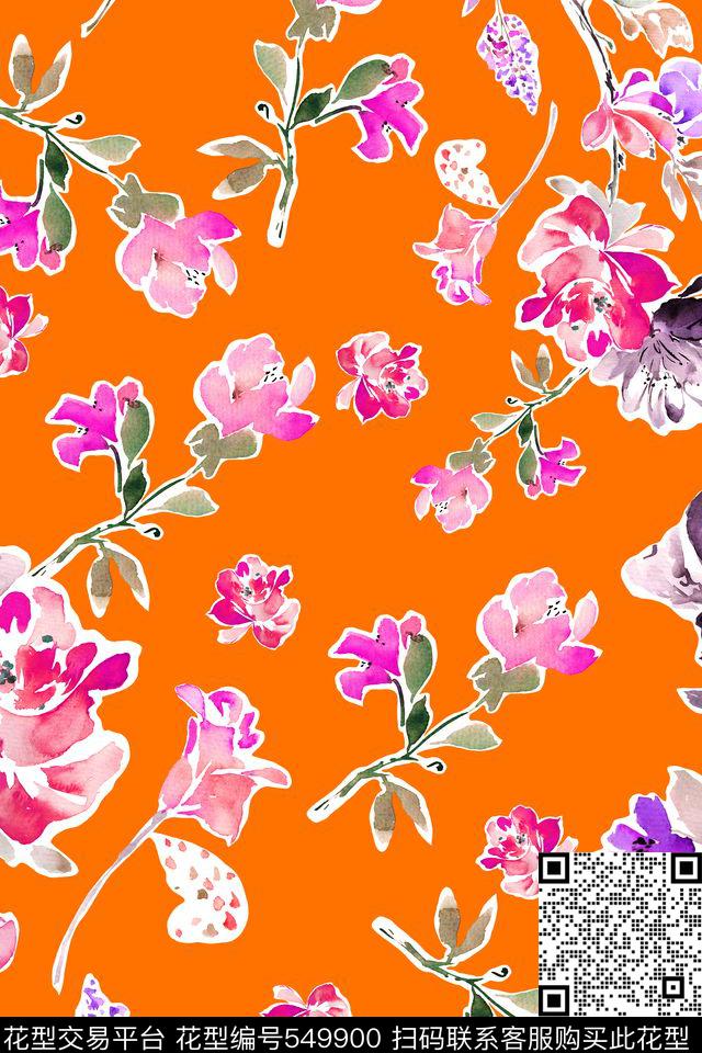水彩花卉田园数码印花华亿平台下载（图片编号: 549900） - 瓦栏（Walan）