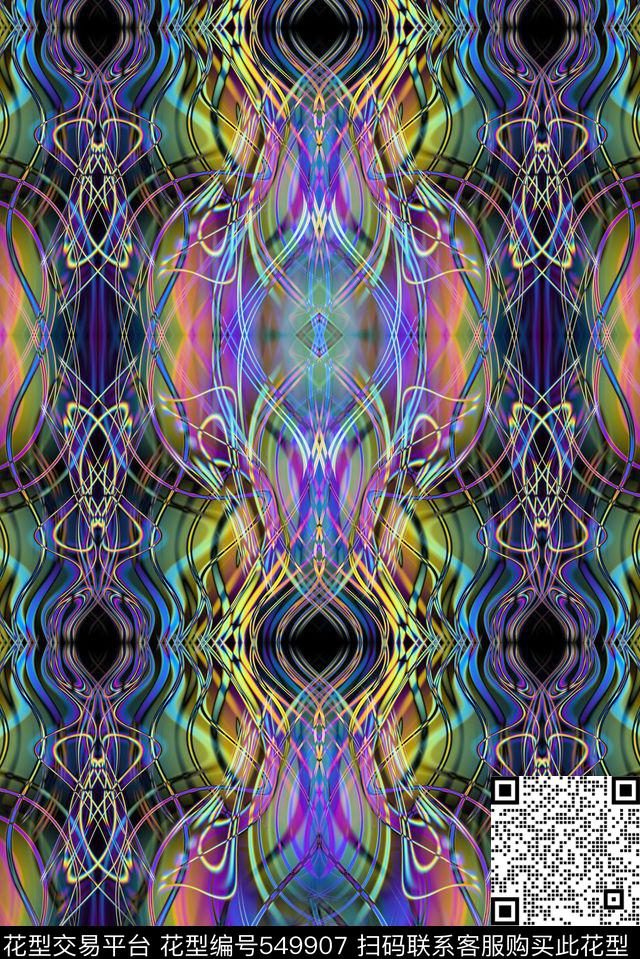 抽象抽象波西米亚五彩光手绘数码印花华亿平台下载（图片编号: 549907） - 瓦栏（Walan）