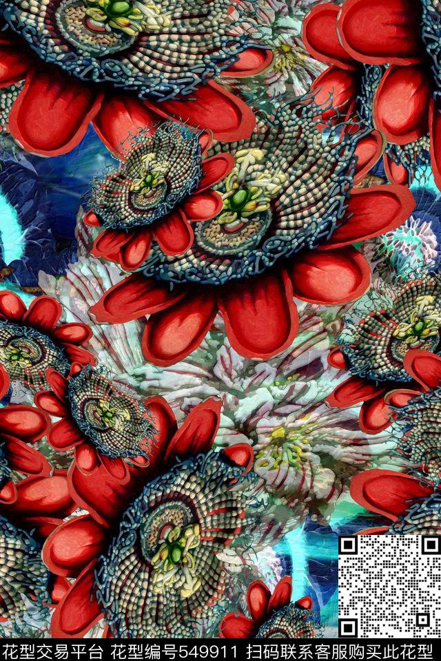 抽象花卉风景民族风数码印花华亿平台下载（图片编号: 549911） - 瓦栏（Walan）