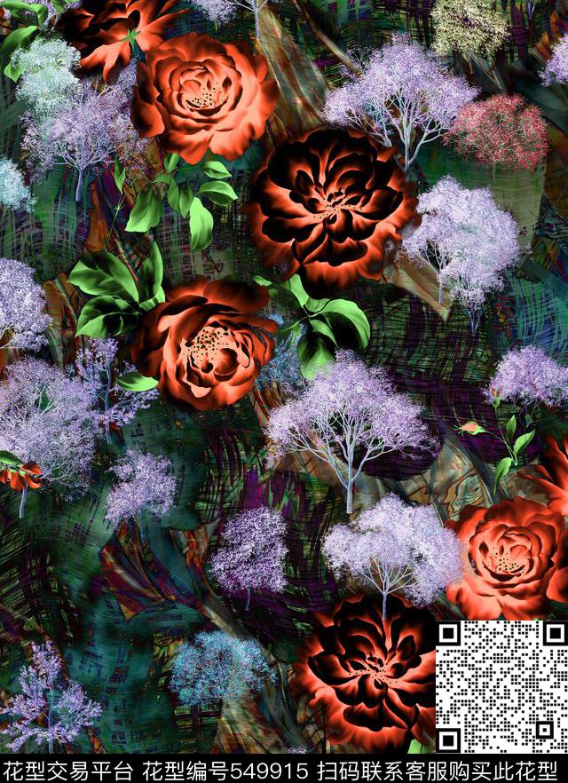 抽象纹理暗调数码印花华亿平台下载（图片编号: 549915） - 瓦栏（Walan）