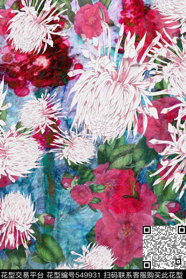 花卉风景民族风抽象数码印花华亿平台下载（图片编号: 549931） - 瓦栏（Walan）