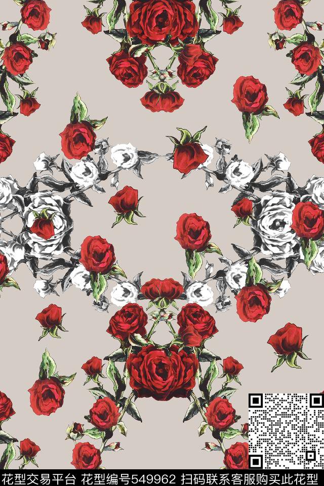 花卉玫瑰手绘数码印花华亿平台下载（图片编号: 549962） - 瓦栏（Walan）