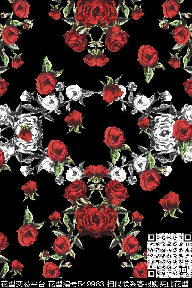 花卉玫瑰手绘数码印花华亿平台下载（图片编号: 549963） - 瓦栏（Walan）