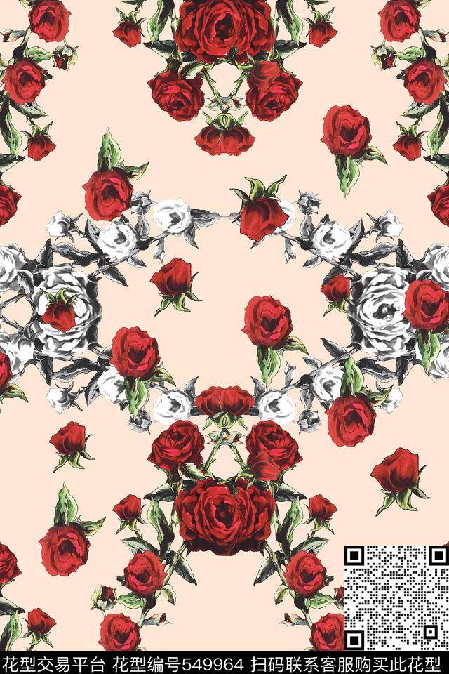 花卉玫瑰手绘数码印花华亿平台下载（图片编号: 549964） - 瓦栏（Walan）